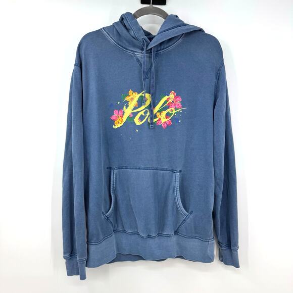 Polo by Ralph Lauren Other - POLO Ralph Lauren Men's Floral Painted Script Logo Hoodie Sweatshirt L Blue